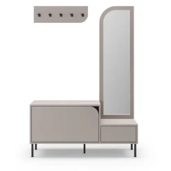 SILVAR Meuble d'entrée 2 portes avec miroir et portant en bois et métal H172cm