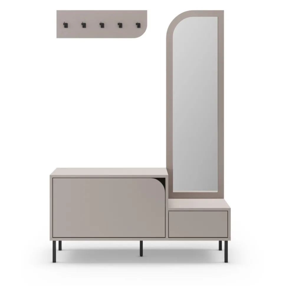SILVAR Meuble d'entrée 2 portes avec miroir et portant en bois et métal H172cm