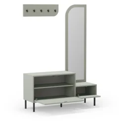 SILVAR Meuble d'entrée 2 portes avec miroir et portant en bois et métal H172cm