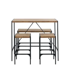 SKAL Ensemble table de bar pour 4 personnes en bois et métal H105cm