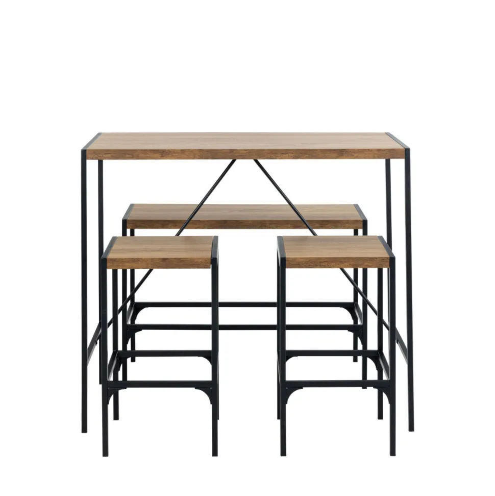 SKAL Ensemble table de bar pour 4 personnes en bois et métal H105cm