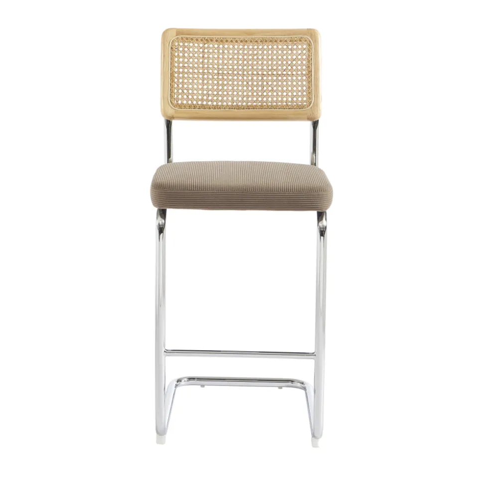 SKANA Lot de 2 chaises de bar en velours côtelé pieds chrome H66cm