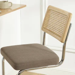 SKANA Lot de 2 chaises de bar en velours côtelé pieds chrome H66cm