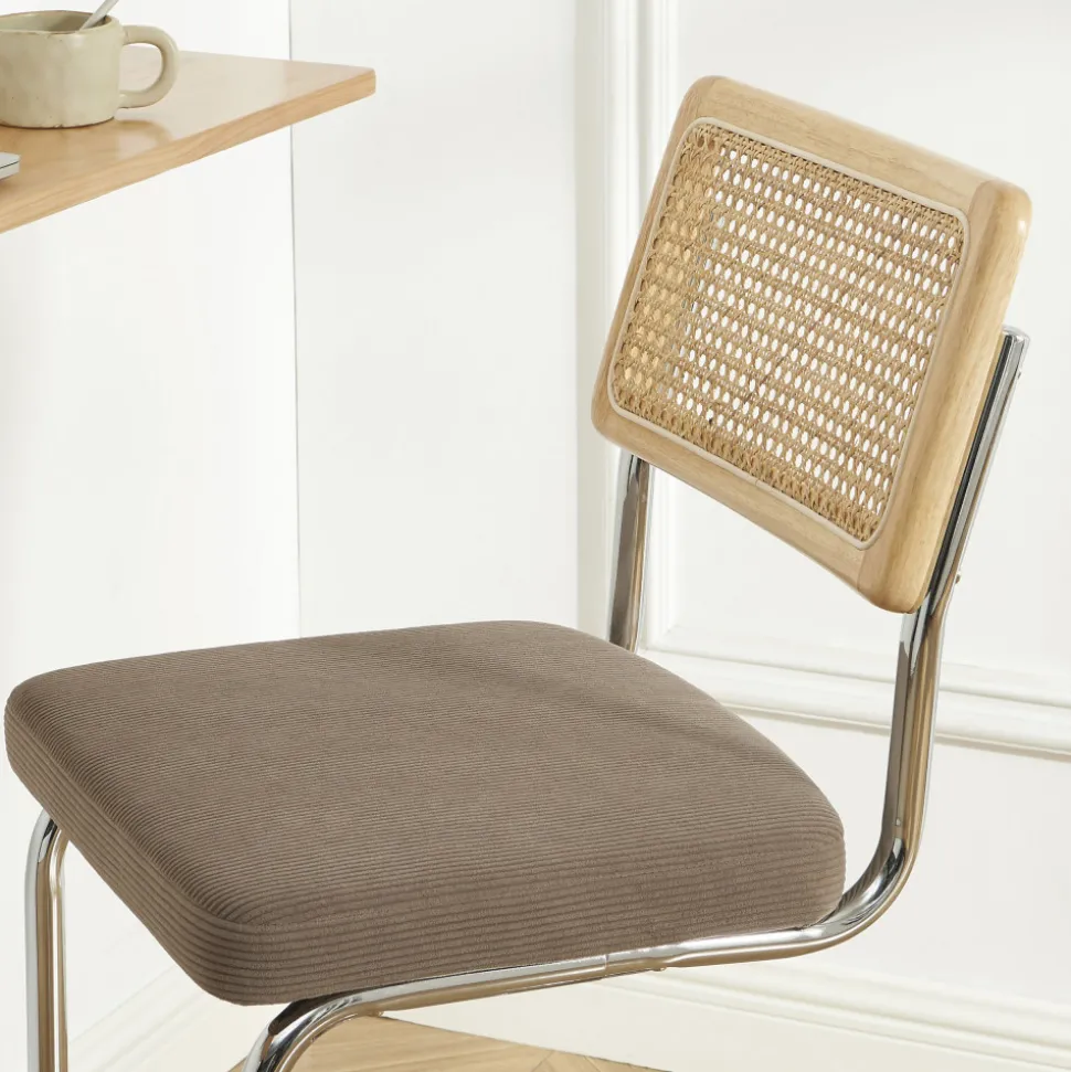 SKANA Lot de 2 chaises de bar en velours côtelé pieds chrome H66cm