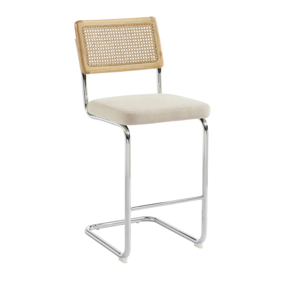 SKANA Lot de 2 chaises de bar en velours côtelé pieds chrome H66cm