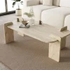 SOLENI Table basse effet travertin 120x60cm
