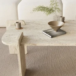 SOLENI Table basse effet travertin 120x60cm