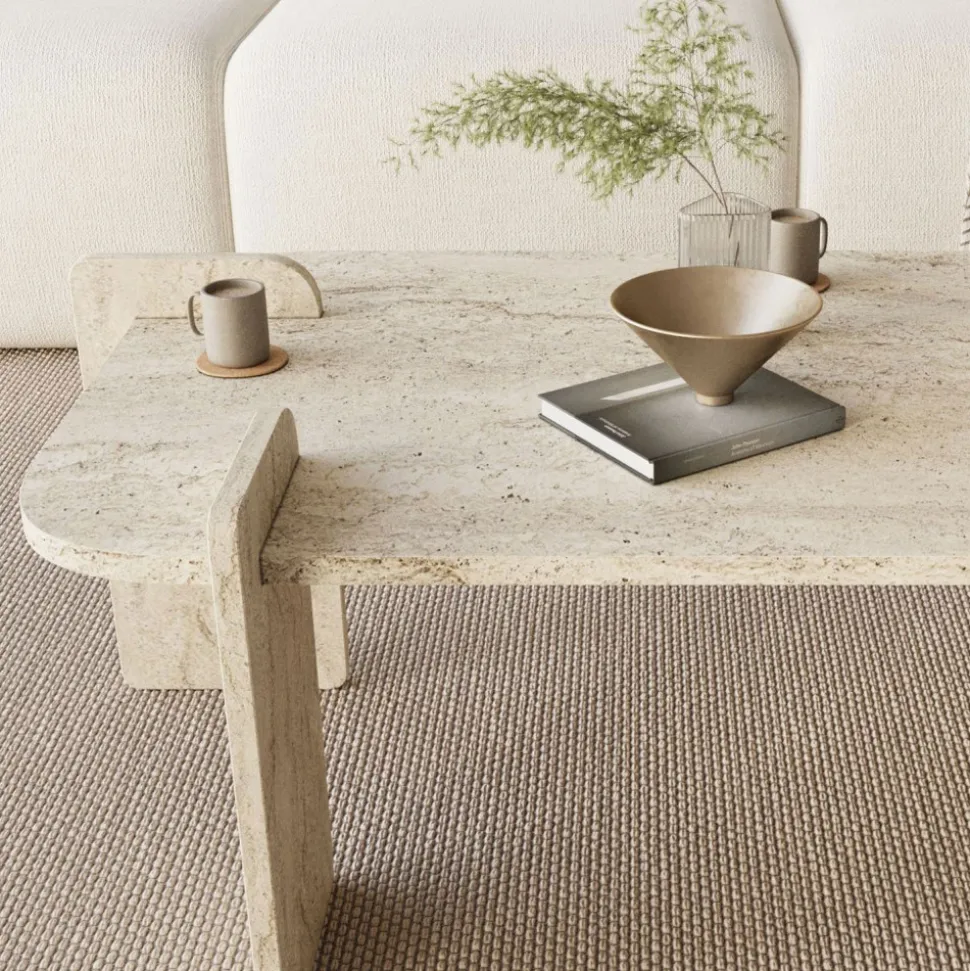 SOLENI Table basse effet travertin 120x60cm