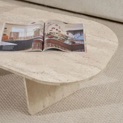 SOMA Table basse ovale effet travertin 130x65cm