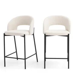 SOREN Lot de 2 chaises de bar en tissu bouclette et métal H65cm
