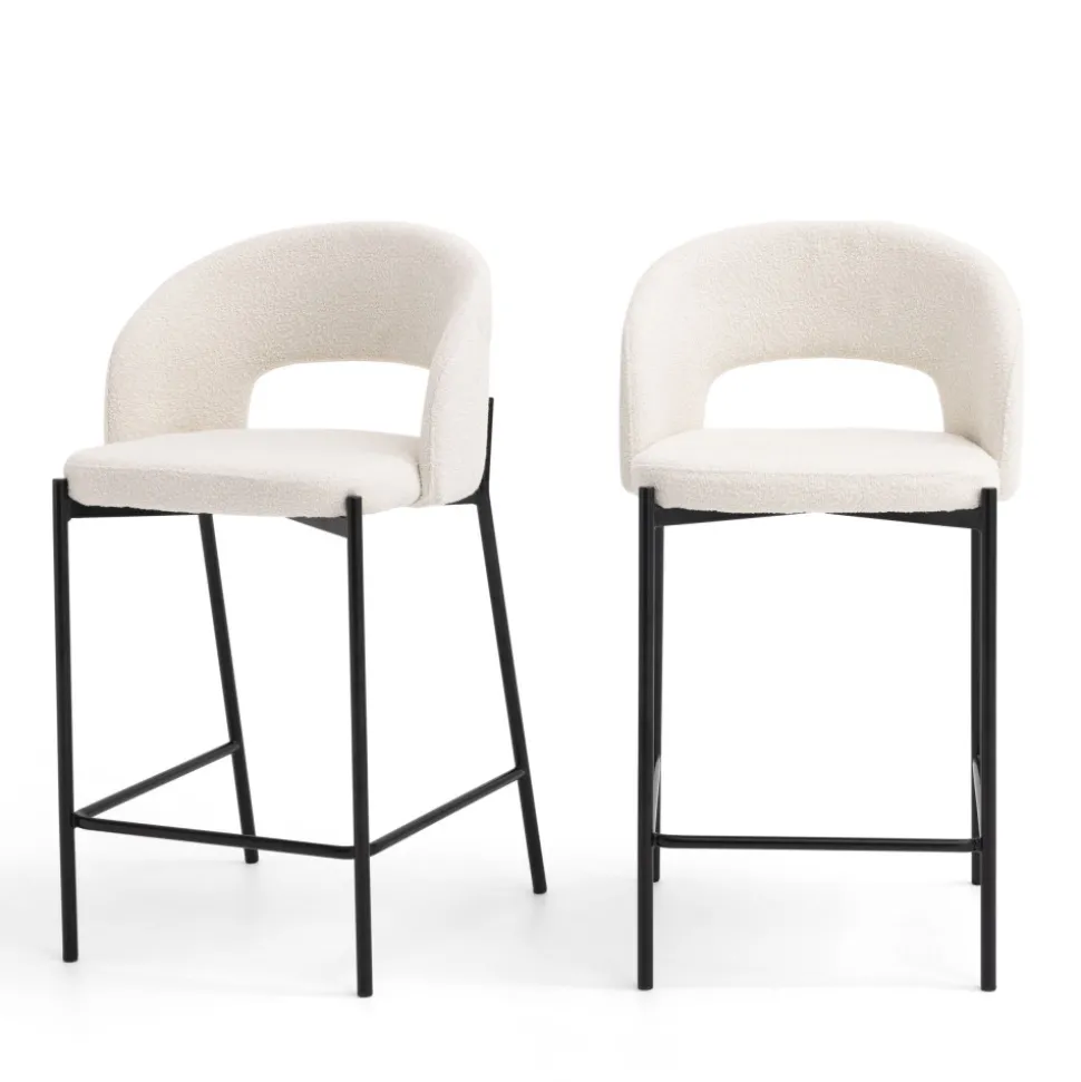 SOREN Lot de 2 chaises de bar en tissu bouclette et métal H65cm