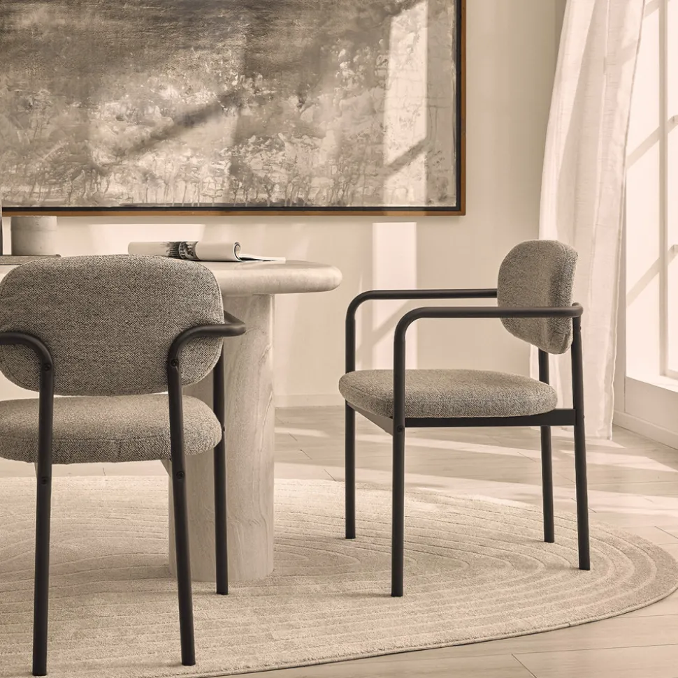 STUART Lot de 2 fauteuils de table en tissu bouclette et métal