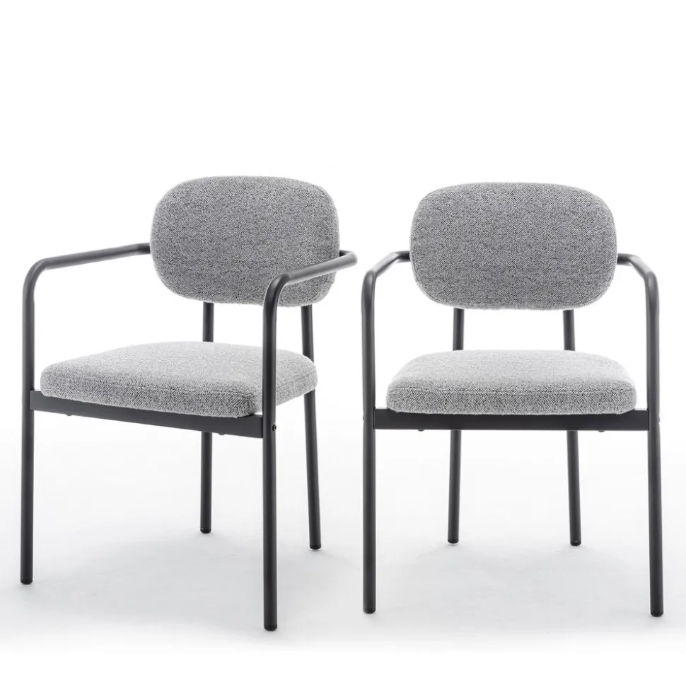 STUART Lot de 2 fauteuils de table en tissu bouclette et métal