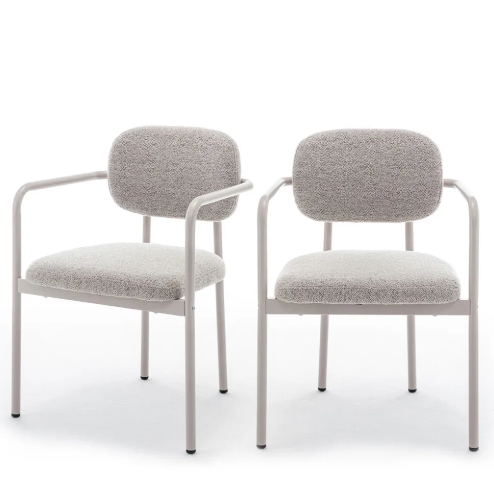 STUART Lot de 2 fauteuils de table en tissu bouclette pieds beiges