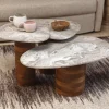 SUKI Lot de 3 tables basses organiques gigognes en marbre et bois