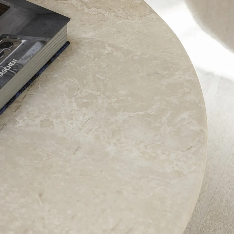 SULA Table basse en marbre et bois massif ø80cm
