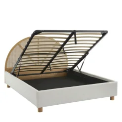 TAJUR Lit coffre en tissu bouclette et cannage 160x200cm