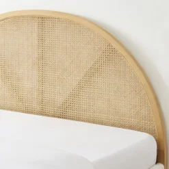 TAJUR Lit coffre en tissu bouclette et cannage 160x200cm