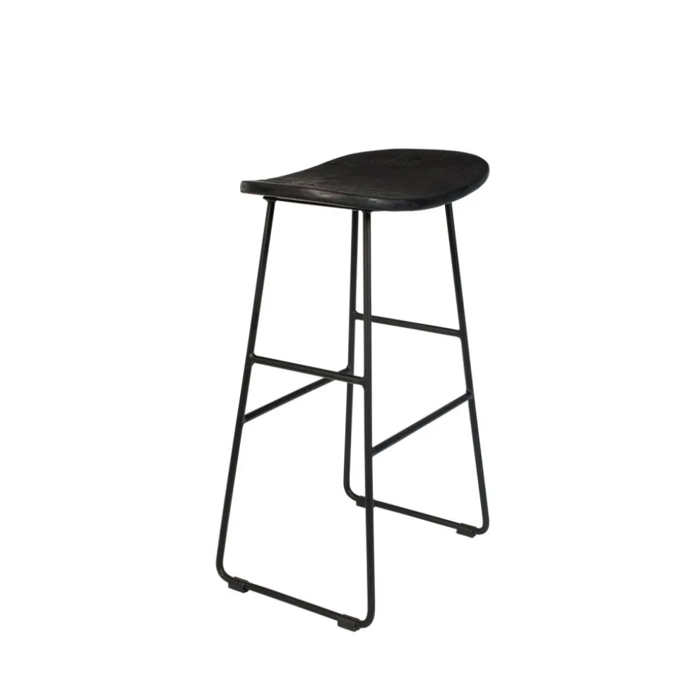 TANGLE Tabouret de bar en teck recyclé et métal H62cm