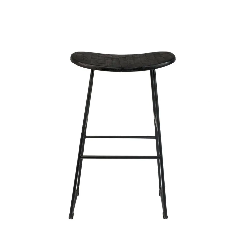 TANGLE Tabouret de bar en teck recyclé et métal H62cm