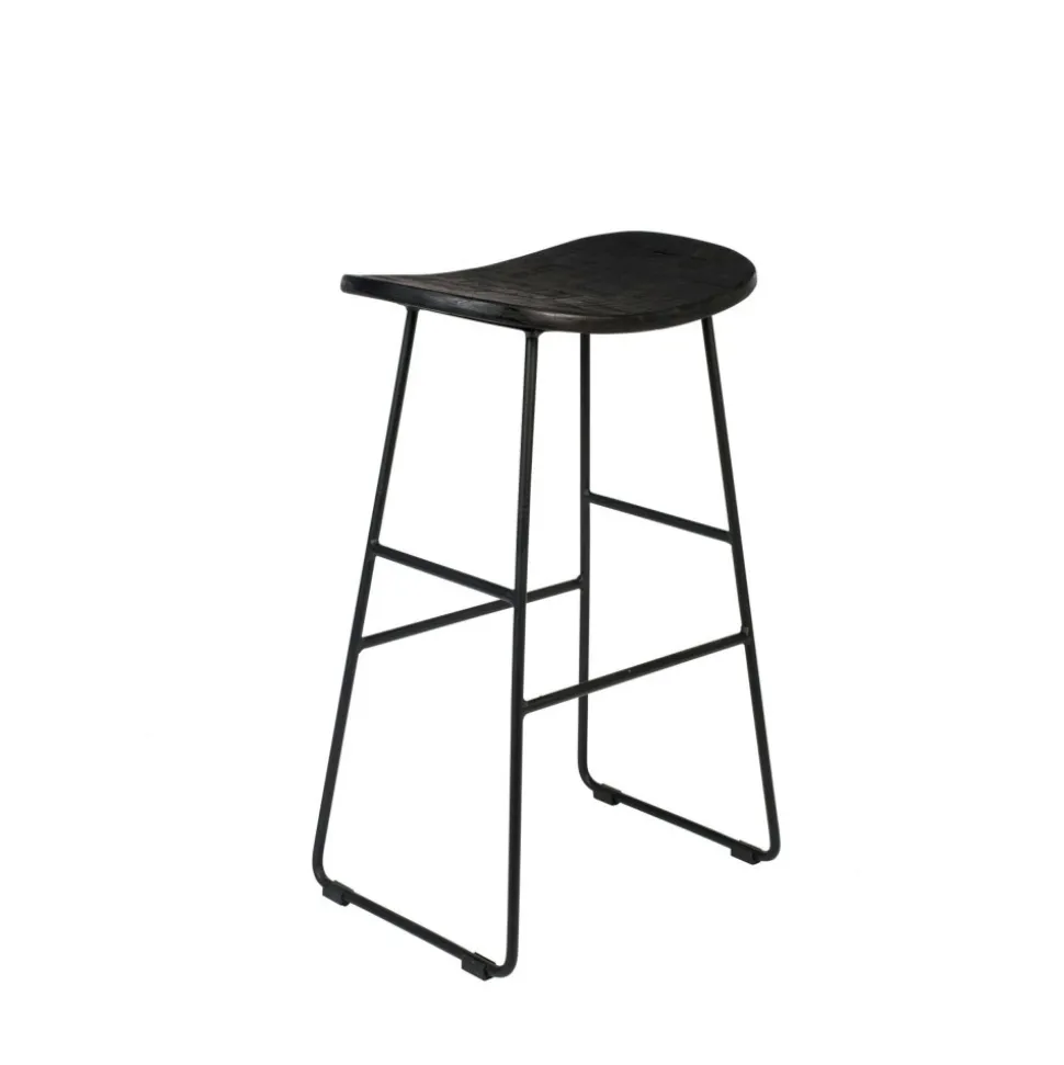 TANGLE Tabouret de bar en teck recyclé et métal H62cm