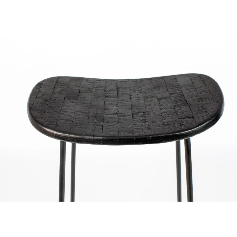 TANGLE Tabouret de bar en teck recyclé et métal H62cm