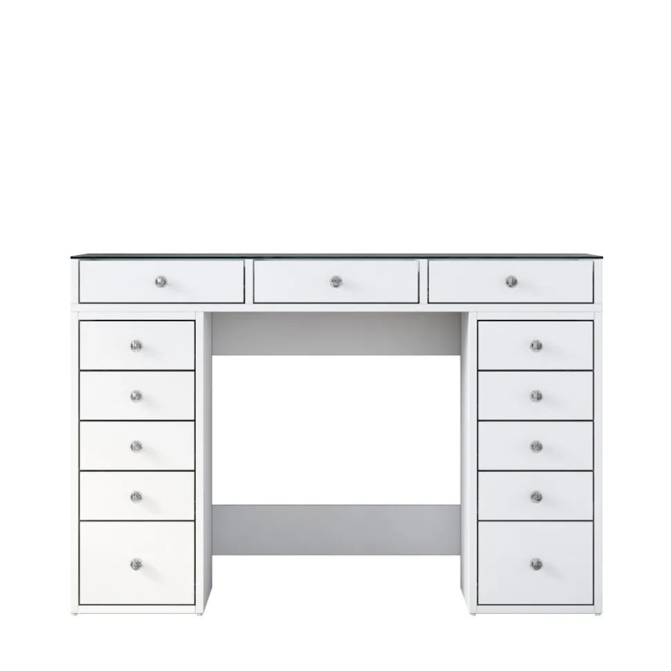 TIYA Coiffeuse 13 tiroirs avec plateau en verre L120cm
