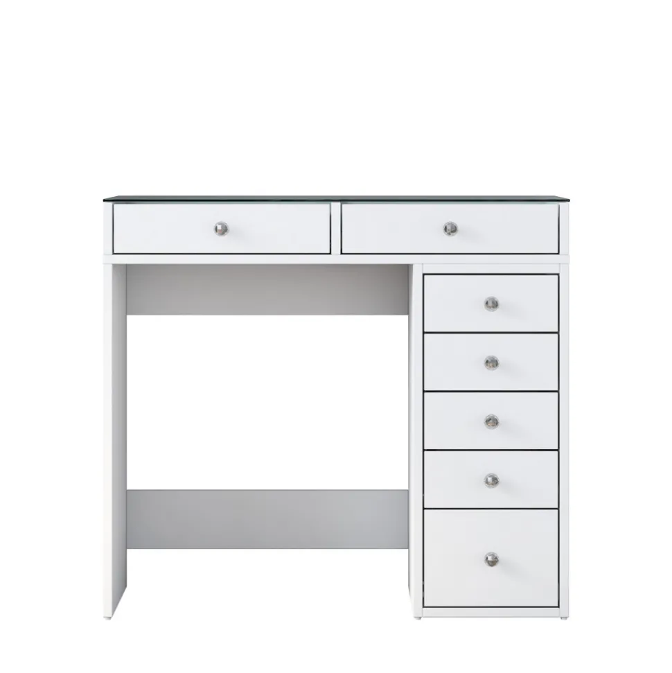 TIYA Coiffeuse 7 tiroirs avec plateau en verre L90cm