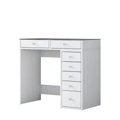 TIYA Coiffeuse 7 tiroirs avec plateau en verre L90cm