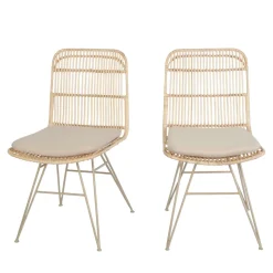 UYUNI Lot de 2 chaises design en rotin pieds beiges