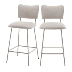 VANDER Lot de 2 chaises de bar en tissu et métal pieds beiges H65cm