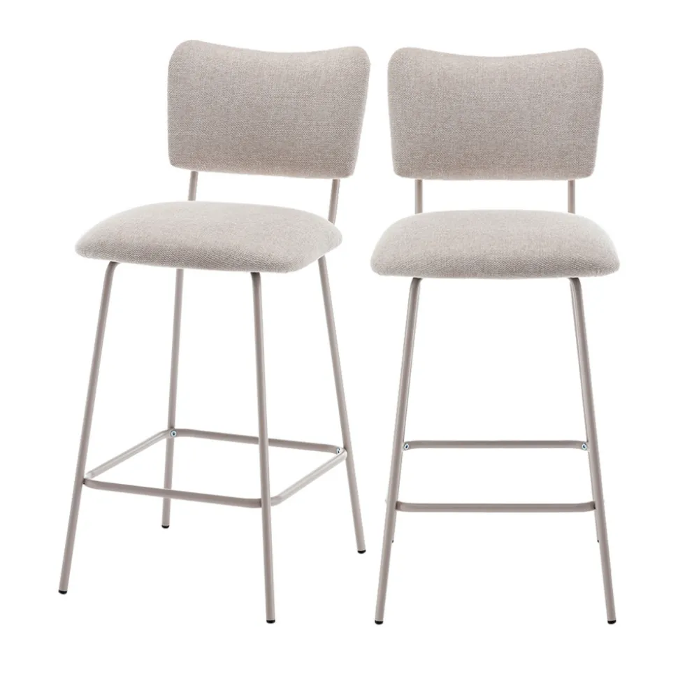VANDER Lot de 2 chaises de bar en tissu et métal pieds beiges H65cm