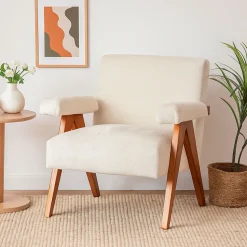 VEDA Fauteuil en tissu chenille et bois