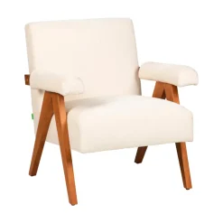 VEDA Fauteuil en tissu chenille et bois