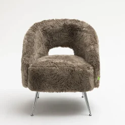 VERNO Fauteuil imitation fourrure pieds chrome