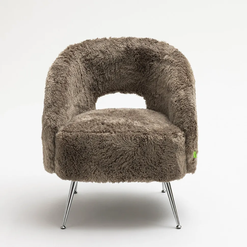 VERNO Fauteuil imitation fourrure pieds chrome