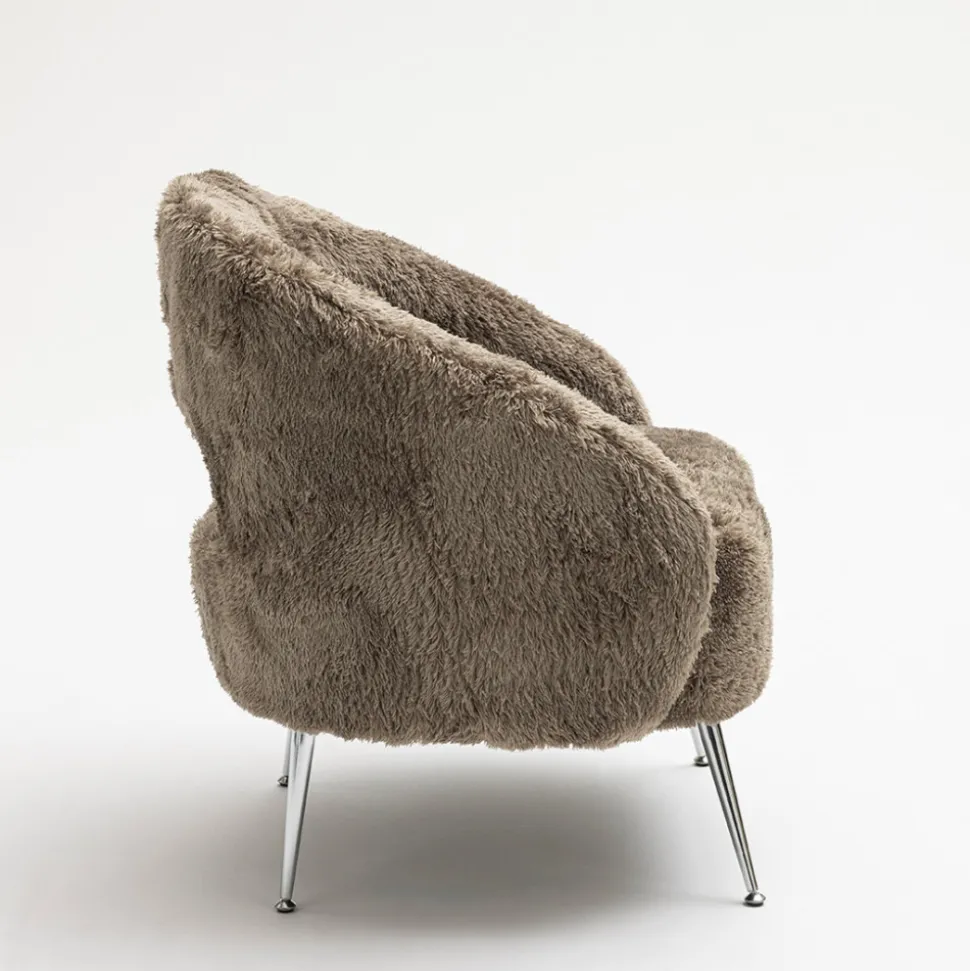 VERNO Fauteuil imitation fourrure pieds chrome