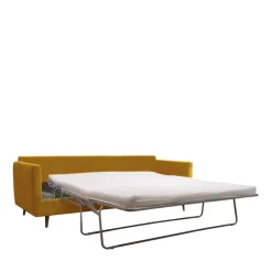 VILLABON Canapé convertible 4 places en velours pieds bois foncé