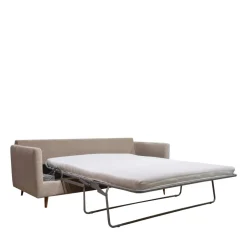 VILLABON Canapé convertible 4 places en velours pieds bois foncé