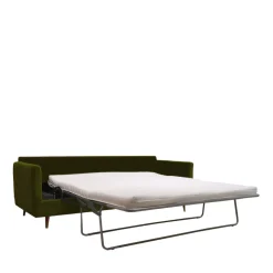 VILLABON Canapé convertible 3 places en velours pieds bois foncé