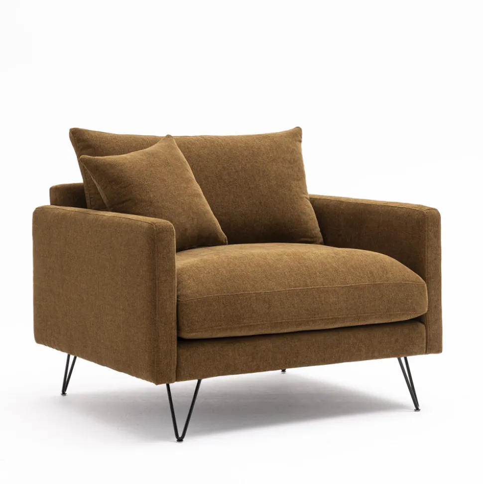 VILLABON Fauteuil XL en tissu pieds épingles noirs