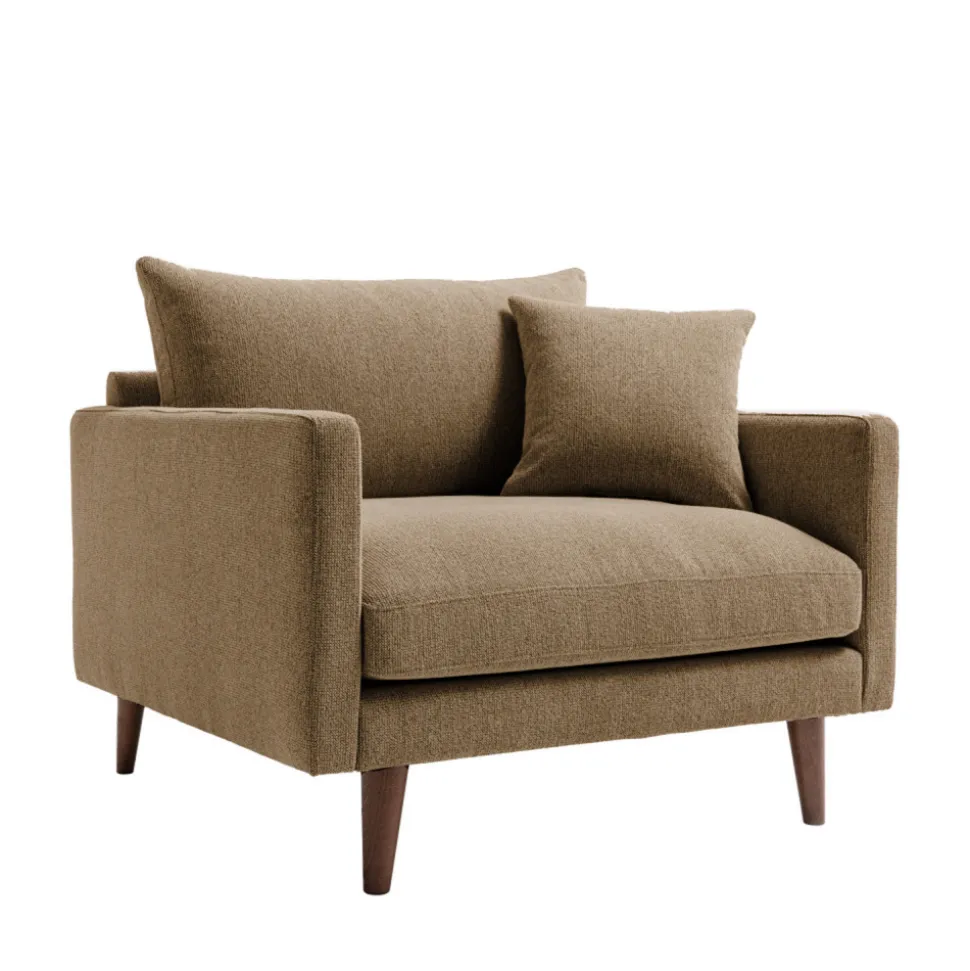 VILLABON Fauteuil XL en tissu pieds bois foncé