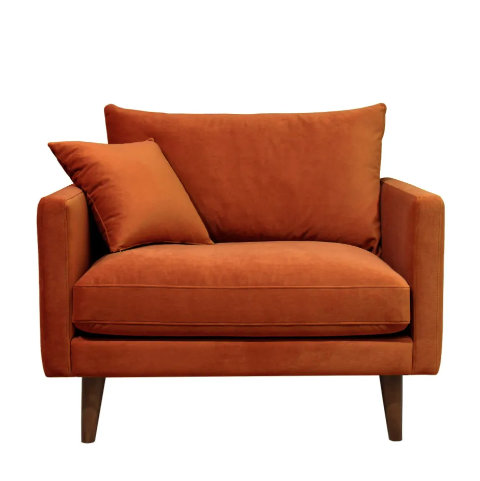 VILLABON Fauteuil XL en velours pieds bois foncé