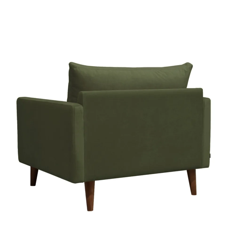 VILLABON Fauteuil XL en velours pieds bois foncé