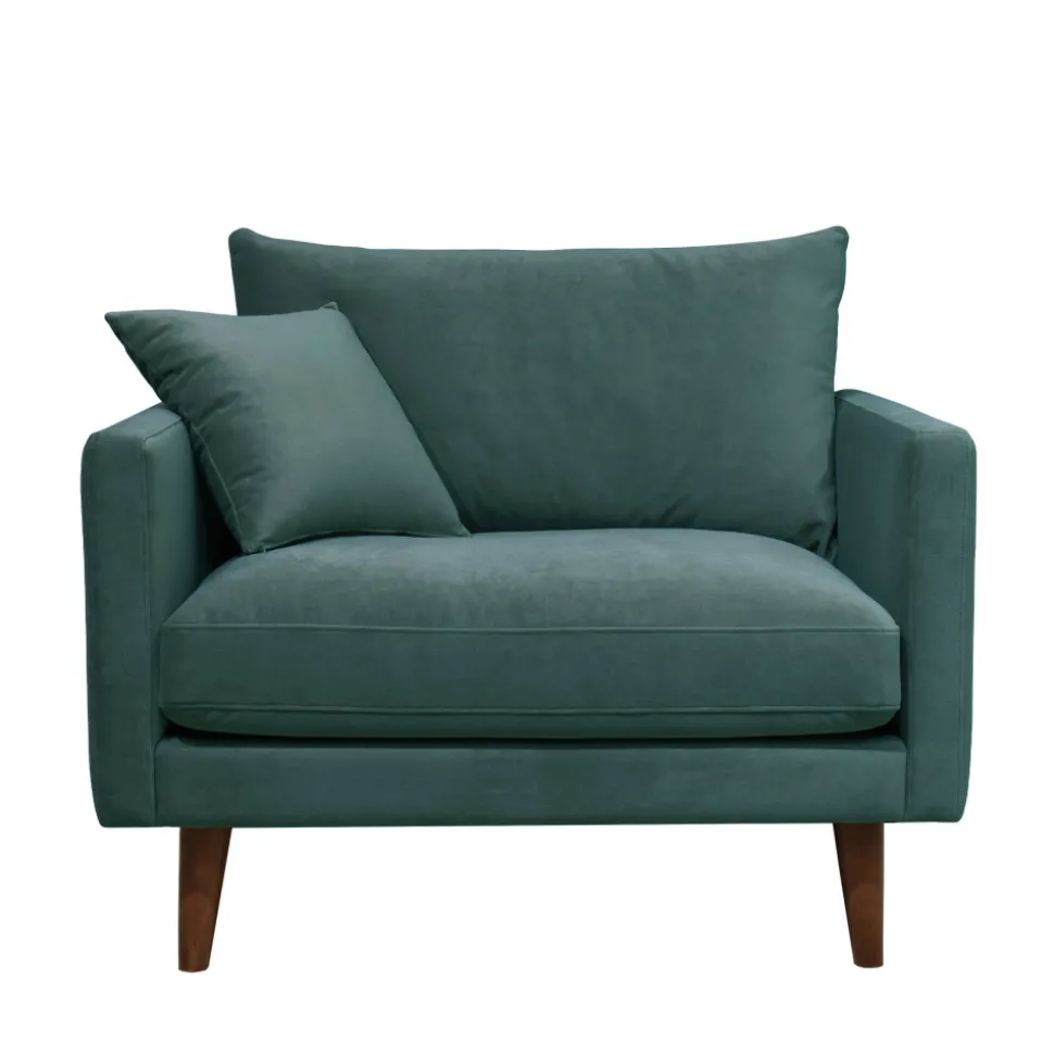 VILLABON Fauteuil XL en velours pieds bois foncé