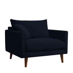 VILLABON Fauteuil XL en velours pieds bois foncé