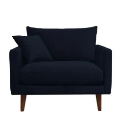 VILLABON Fauteuil XL en velours pieds bois foncé