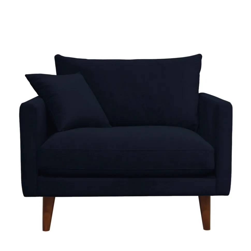 VILLABON Fauteuil XL en velours pieds bois foncé