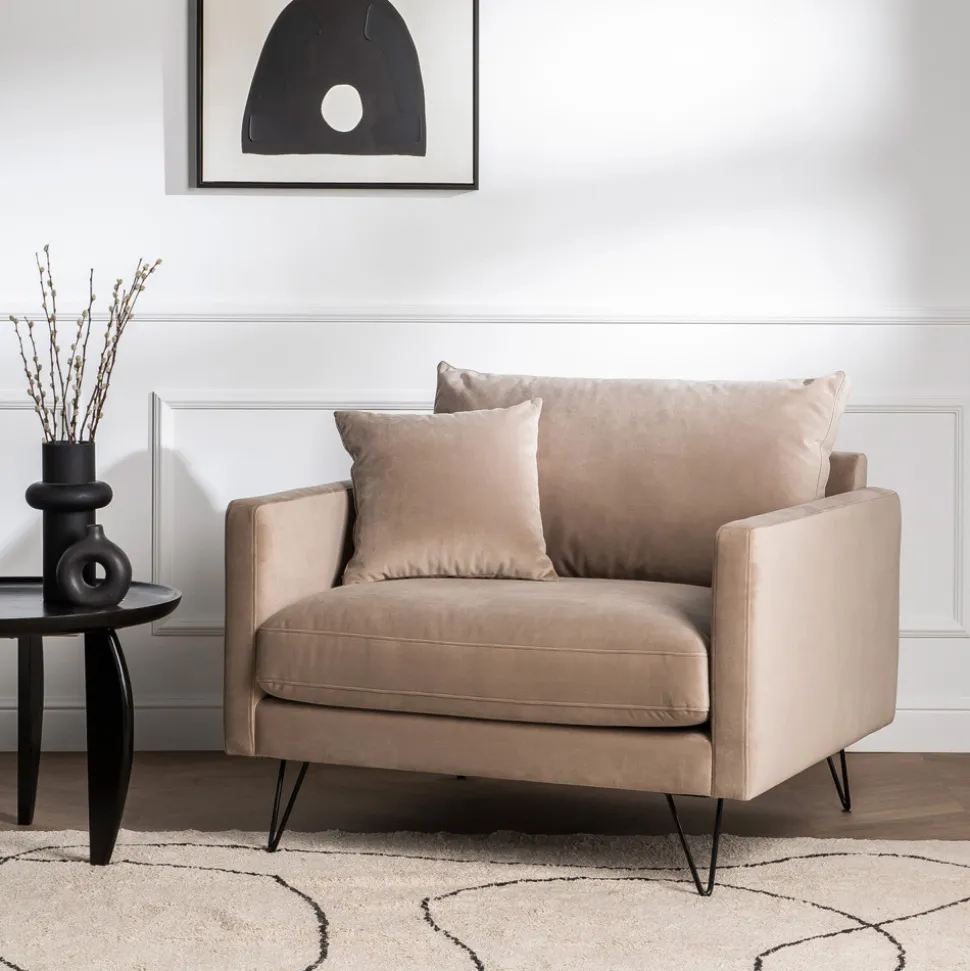 VILLABON Fauteuil XL en velours pieds épingles noirs