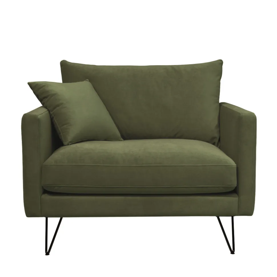 VILLABON Fauteuil XL en velours pieds épingles noirs